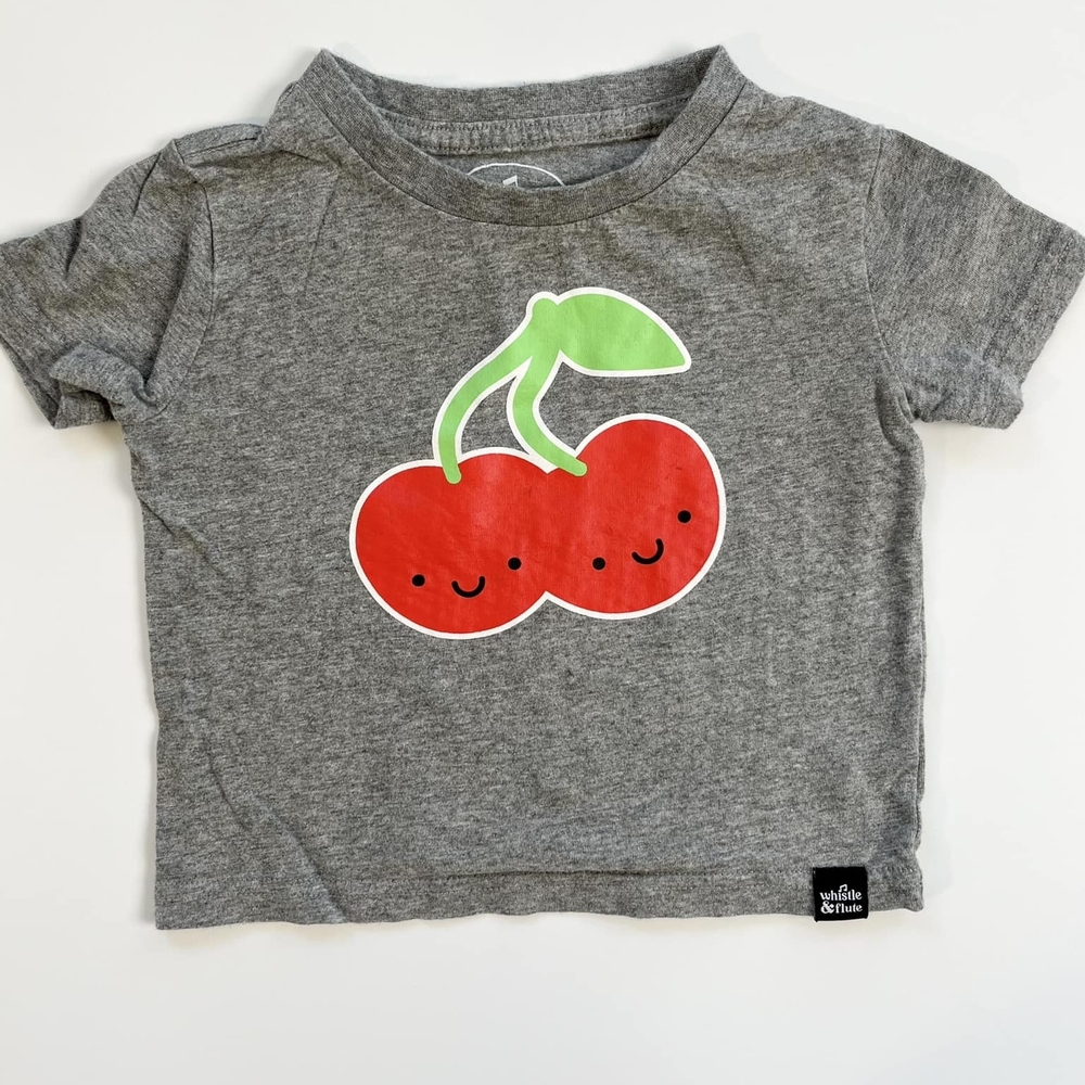 Whistle & Flute Gray Kids Tee with Cherry Design